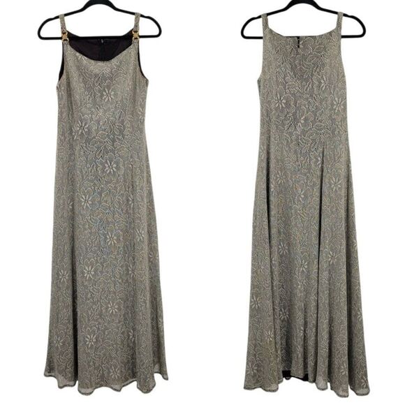 Vintage 80's Formal Eggplant Metallic Crochet Lace Overlay Sleeveless Gown Sz M - Picture 1 of 15